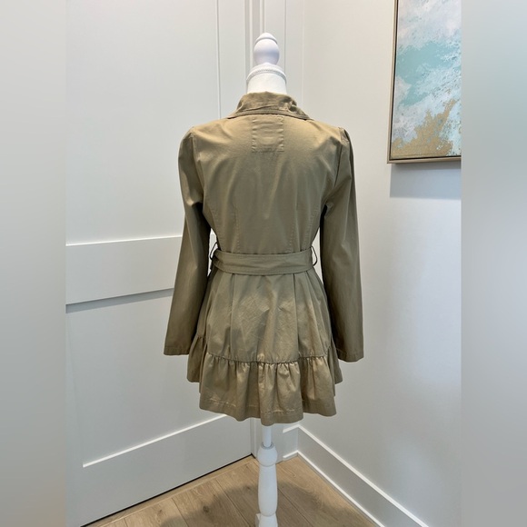Decree 100% cotton belted ruffle bottom khaki trench coat feminine lightweight - Picture 5 of 11
